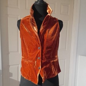 NWOT-Rust Orange Velvet Button Front Vest